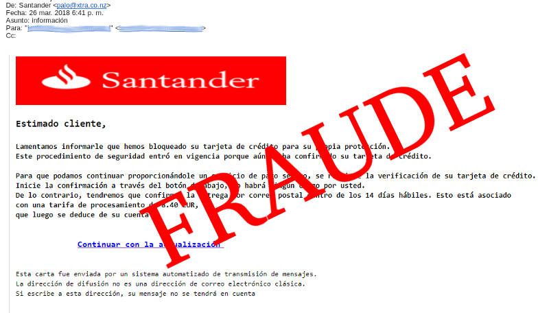 Captura Email Phising del Banco Santander